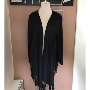 Black Suede Like Fringe Open Cardigan